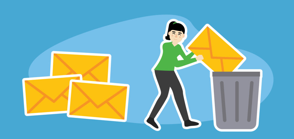 Purging old emails Business person discarding emails